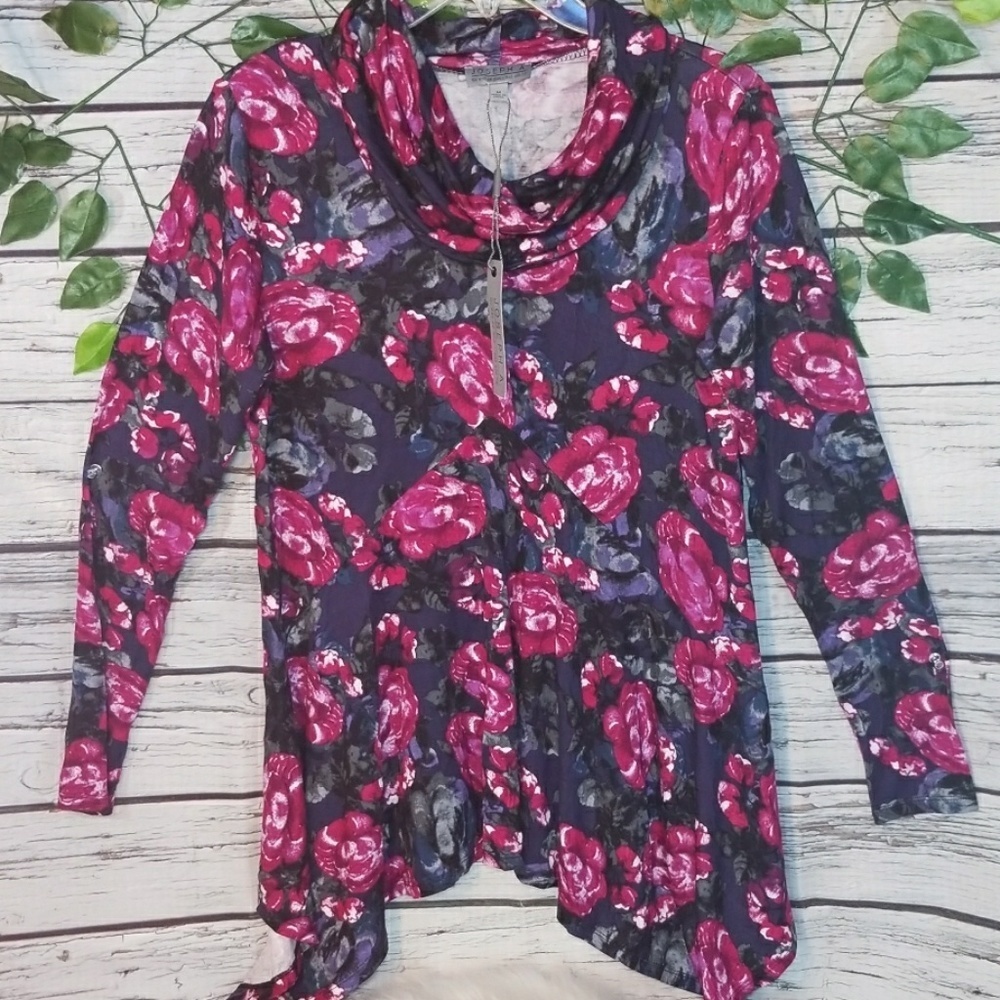 NWT Joseph A. cowl neck long sleeve floral top sz Medium